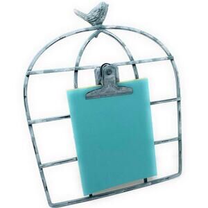 Metal Bird Frame Stand with a Misty Blue Notepad